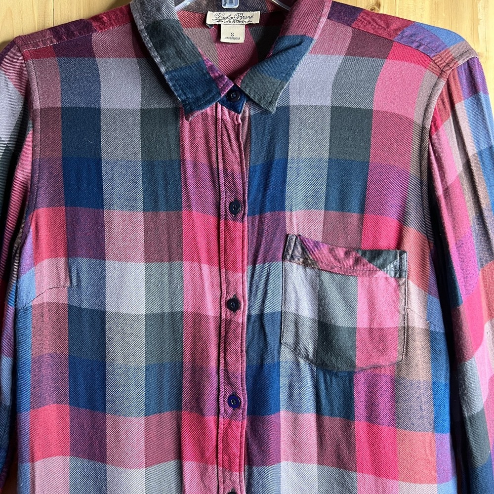 Lucky Brand Womens Plaid Button Front Shirt Long Sleeve Small Multicolor Flannel - Picture 3 of 14